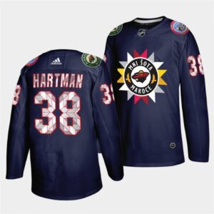 68619b4065f3a_1 Men's Minnesota Wild #38 Ryan Hartman 2021/22 Navy Native American Heritage Day Stitched Jersey