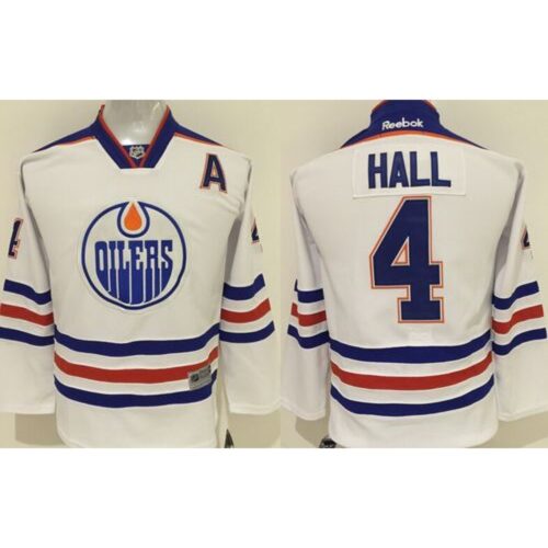 68619b5c8fd70_1 Oilers #4 Taylor Hall White Stitched Youth NHL Jersey