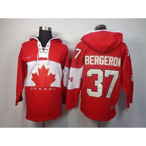 68619bc2790b3_1 Olympic CA. #37 Patrice Bergeron Red Sawyer Hooded Sweatshirt Stitched NHL Jersey