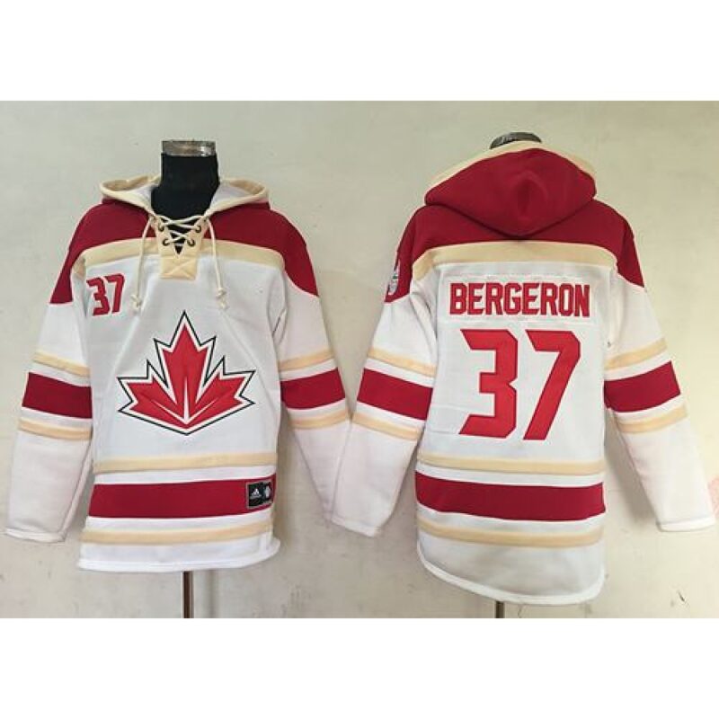 68619bc5c7556_1 Team CA. #37 Patrice Bergeron White Sawyer Hooded Sweatshirt 2016 World Cup Stitched NHL Jersey