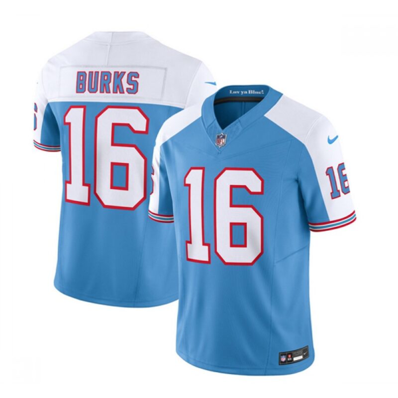 68619bda7c98b_1 Men's Tennessee Titans #16 Treylon Burks Blue/White 2023 F.U.S.E. Vapor Limited Throwback Stitched Football Jersey