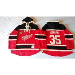 68619c0a2380d_1 Red Wings #35 Jimmy Howard Red Sawyer Hooded Sweatshirt Stitched NHL Jersey