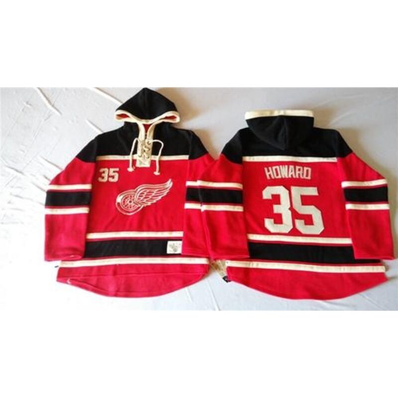 68619c0a2380d_1 Red Wings #35 Jimmy Howard Red Sawyer Hooded Sweatshirt Stitched NHL Jersey
