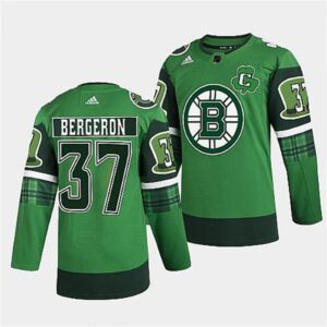 68619c6ce8ad1_1 Men's Boston Bruins #37 Patrice Bergeron 2022 Green St Patricks Day Warm-Up Stitched Jersey