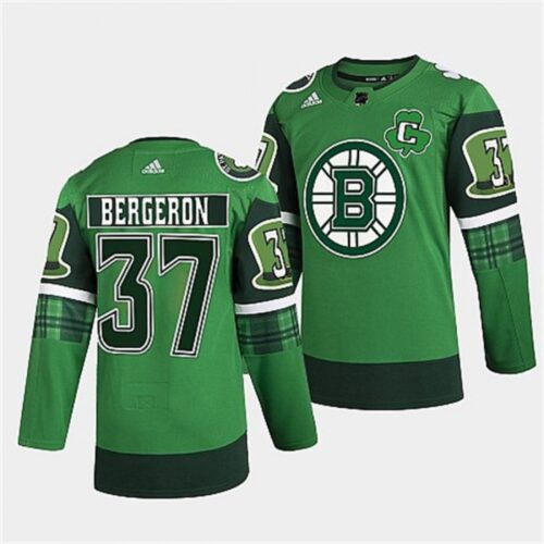 68619c6ce8ad1_1 Men's Boston Bruins #37 Patrice Bergeron 2022 Green St Patricks Day Warm-Up Stitched Jersey