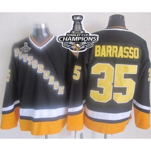 68619ca8d45d7_1 Penguins #35 Tom Barrasso Black/Yellow CCM Throwback 2016 Stanley Cup Champions Stitched NHL Jersey