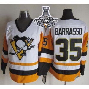 68619cb24ba97_1 Penguins #35 Tom Barrasso White/Black CCM Throwback 2016 Stanley Cup Champions Stitched NHL Jersey