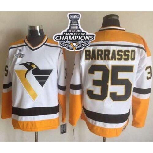 68619cb54f961_1 Penguins #35 Tom Barrasso White/Yellow CCM Throwback 2016 Stanley Cup Champions Stitched NHL Jersey