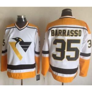 68619cb862125_1 Penguins #35 Tom Barrasso White/Yellow CCM Throwback Stitched NHL Jersey