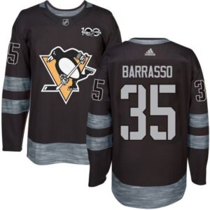 68619cc1d3f0b_1 Penguins #35 Tom Barrasso Black 1917-2017 100th Anniversary Stitched NHL Jersey