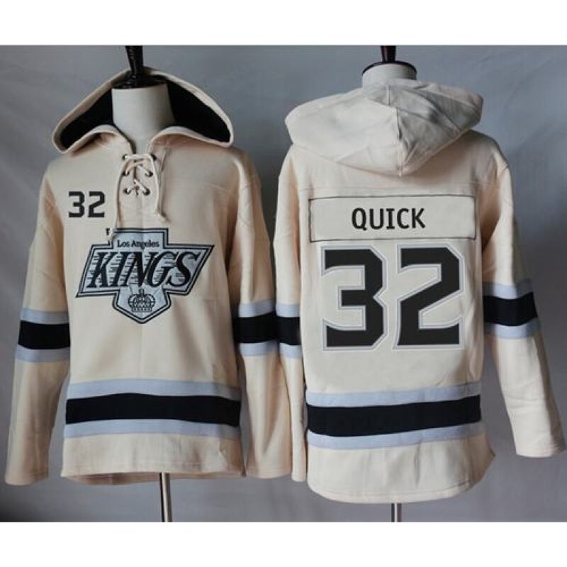 68619e95ebe04_1 Kings #32 Jonathan Quick Cream Sawyer Hooded Sweatshirt Stitched NHL Jersey