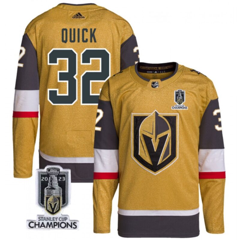 68619f804efab_1 Men's Vegas Golden Knights #32 Jonathan Quick Gold 2023 Stanley Cup Champions Stitched Jersey