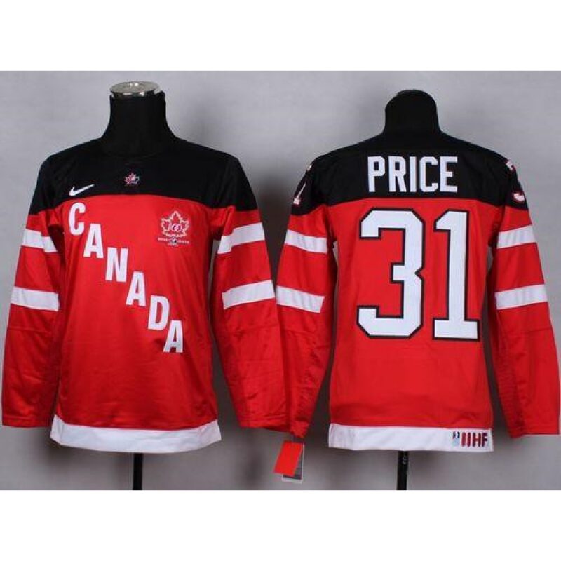 6861a13666b0e_1 Team Canada #31 Carey Price Red 100th Anniversary Stitched Youth NHL Jersey