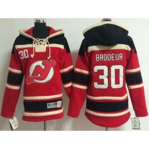 6861a14527504_1 Devils #30 Martin Brodeur Red Sawyer Hooded Sweatshirt Stitched Youth NHL Jersey
