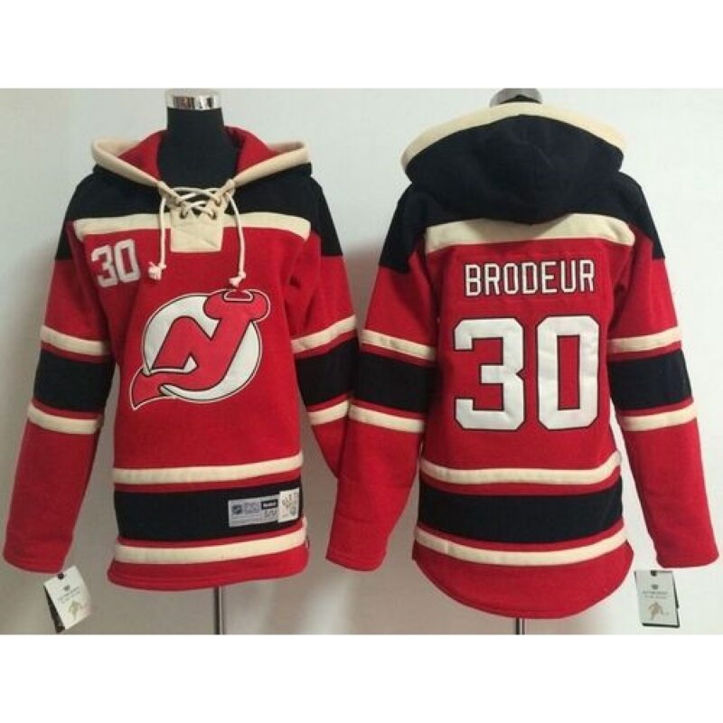 6861a14527504_1 Devils #30 Martin Brodeur Red Sawyer Hooded Sweatshirt Stitched Youth NHL Jersey