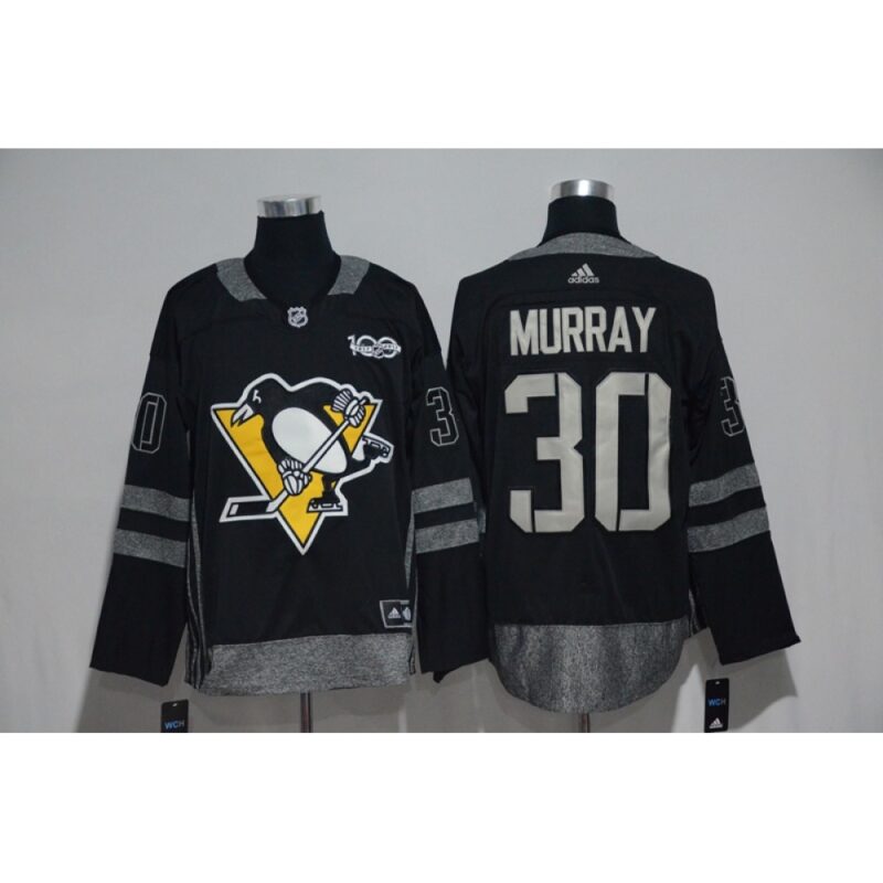 6861a19298e93_1 Pittsburgh Penguins #30 Matt Murray Black Men's 1917-2017 100th Anniversary Stitched NHL Jersey