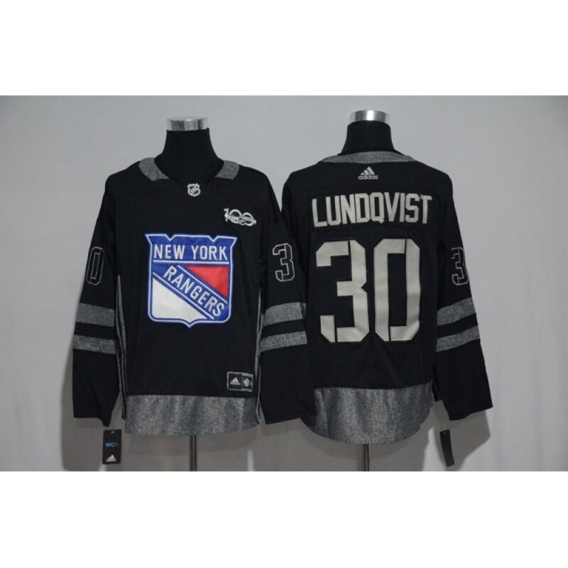 6861a1e13bb41_1 Rangers #30 Henrik Lundqvist Black Men's 1917-2017 100th Anniversary Stitched NHL Jersey