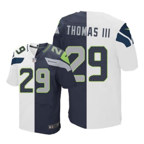 6861a21d75d92_1 Seahawks #29 Earl Thomas III White/Steel Blue Men's Stitched NFL Elite Split Jersey