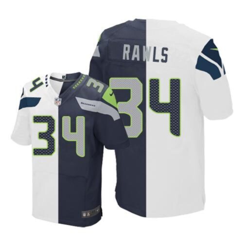 6861a225c3e6f_1 Seahawks #34 Thomas Rawls White/Steel Blue Men's Stitched NFL Elite Split Jersey