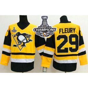 6861a24946fb0_1 Penguins #29 Andre Fleury Yellow Throwback 2016 Stanley Cup Champions Stitched NHL Jersey