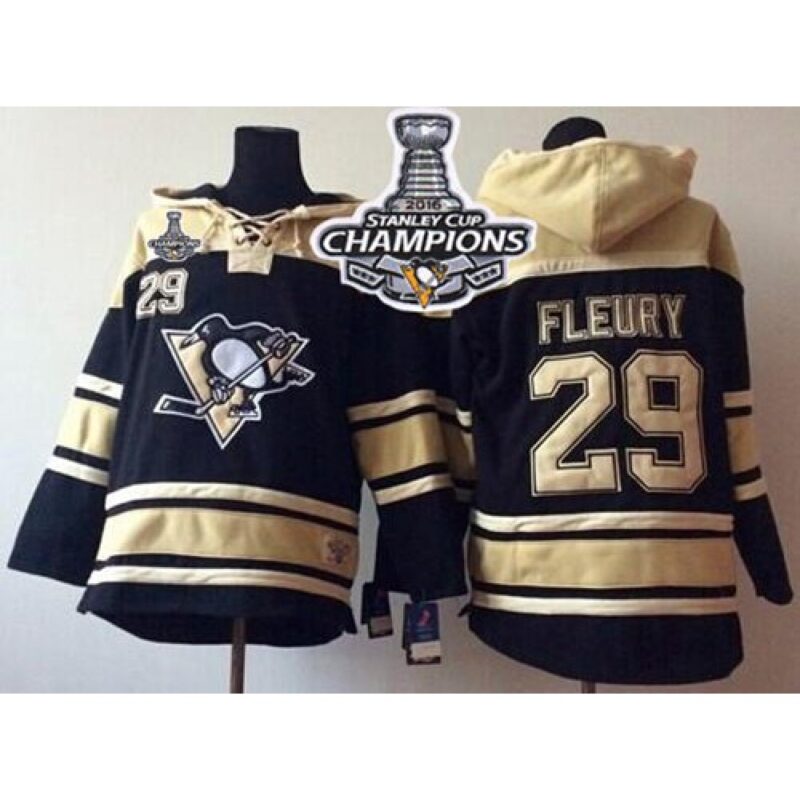 6861a253499b7_1 Penguins #29 Andre Fleury Black Sawyer Hooded Sweatshirt 2016 Stanley Cup Champions Stitched NHL Jersey