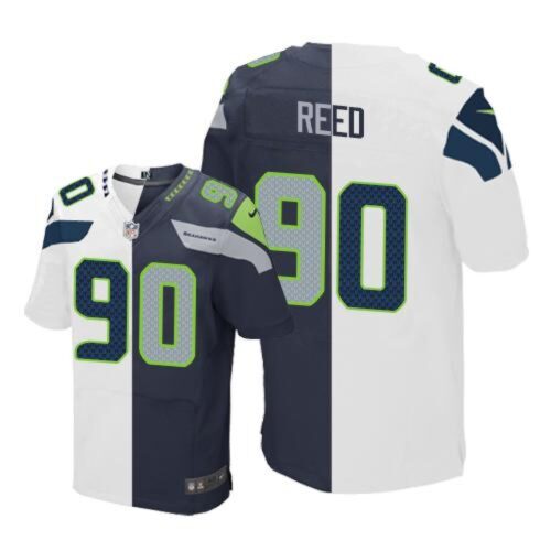 6861a258b6e3c_1 Seahawks #90 Jarran Reed White/Steel Blue Men's Stitched NFL Elite Split Jersey