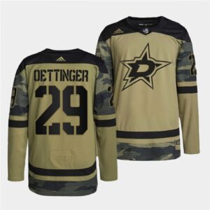 6861a30814ff9_1 Men's Dallas Stars #29 Jake Oettinger 2022 Camo Military Appreciation Night Stitched Jersey