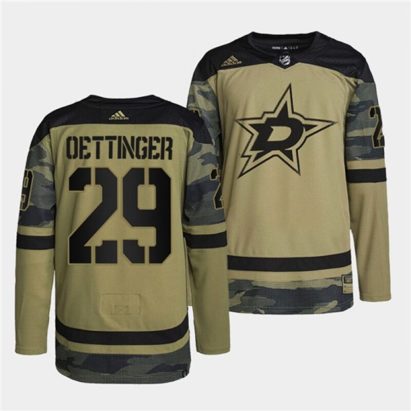 6861a30814ff9_1 Men's Dallas Stars #29 Jake Oettinger 2022 Camo Military Appreciation Night Stitched Jersey