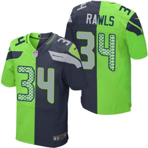 6861a319d0d62_1 Seahawks #34 Thomas Rawls Steel Blue/Green Men's Stitched NFL Elite Split Jersey