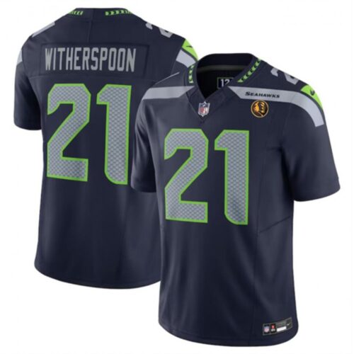 6861a35ee7020_1 Men's Seattle Seahawks #21 Devon Witherspoon Navy 2023 F.U.S.E. With John Madden Patch Vapor Limited Stitched Football Jersey