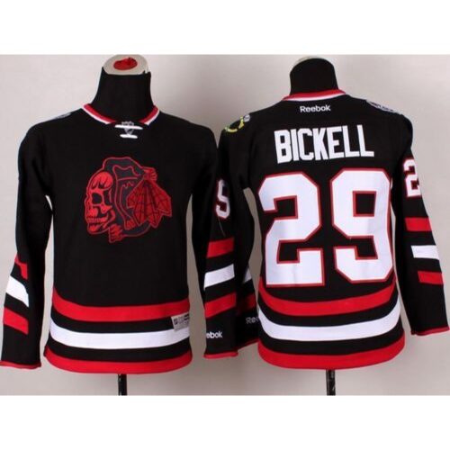 6861a364bf4a4_1 Blackhawks #29 Bryan Bickell Black(Red Skull) 2014 Stadium Series Stitched Youth NHL Jersey