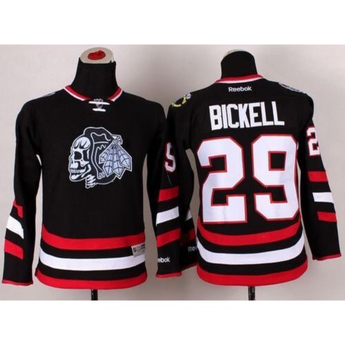 6861a3677fa8c_1 Blackhawks #29 Bryan Bickell Black(White Skull) 2014 Stadium Series Stitched Youth NHL Jersey