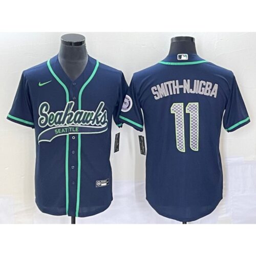 6861a367af875_1 Men's Seattle Seahawks #11 Jaxon Smith-Njigba Navy With Patch Cool Base Stitched Baseball Jersey