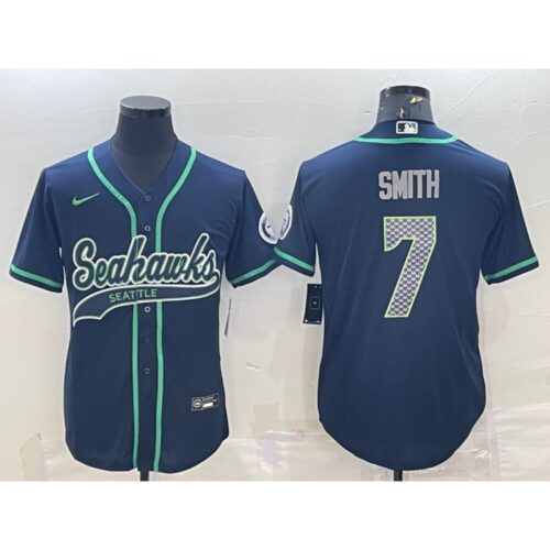 6861a36e3187c_1 Men's Seattle Seahawks #7 Geno Smith Navy With Patch Cool Base Stitched Baseball Jersey