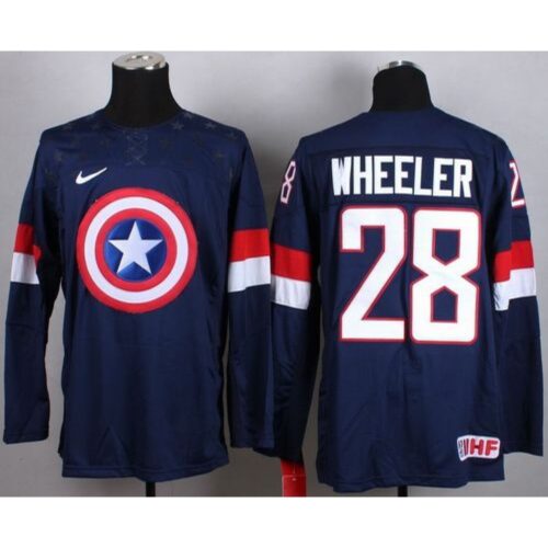 6861a3cf9a5a5_1 Olympic Team USA #28 Blake Wheeler Navy Blue Captain America Fashion Stitched NHL Jersey