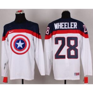 6861a3d2bb83d_1 Olympic Team USA #28 Blake Wheeler White Captain America Fashion Stitched NHL Jersey