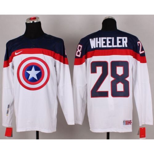 6861a3d2bb83d_1 Olympic Team USA #28 Blake Wheeler White Captain America Fashion Stitched NHL Jersey
