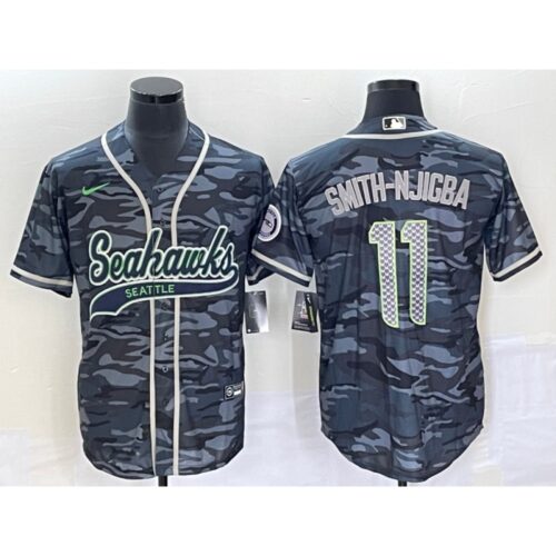 6861a42a4ce56_1 Men's Seattle Seahawks #11 Jaxon Smith-Njigba Grey With Patch Cool Base Stitched Baseball Jersey