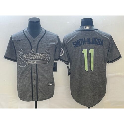 6861a4303db01_1 Men's Seattle Seahawks #11 Jaxon Smith-Njigba Grey With Patch Cool Base Stitched Baseball Jersey