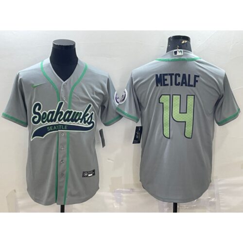 6861a4397736c_1 Men's Seattle Seahawks #14 DK Metcalf Grey With Patch Cool Base Stitched Baseball Jersey