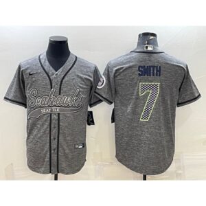 6861a43c62c5a_1 Men's Seattle Seahawks #7 Geno Smith Grey With Patch Cool Base Stitched Baseball Jersey