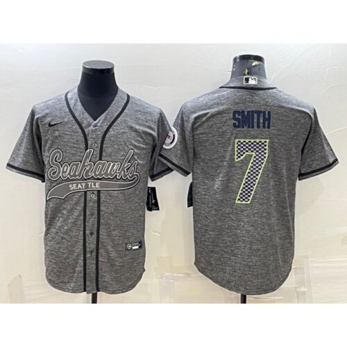 6861a43c62c5a_1 Men's Seattle Seahawks #7 Geno Smith Grey With Patch Cool Base Stitched Baseball Jersey