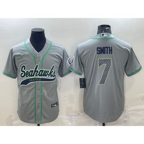 6861a44260031_1 Men's Seattle Seahawks #7 Geno Smith Grey With Patch Cool Base Stitched Baseball Jersey