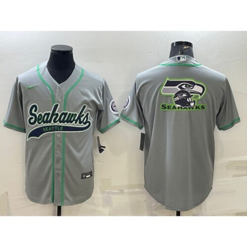 6861a45030c55_1 Men's Seattle Seahawks Grey Team Big Logo With Patch Cool Base Stitched Baseball Jersey
