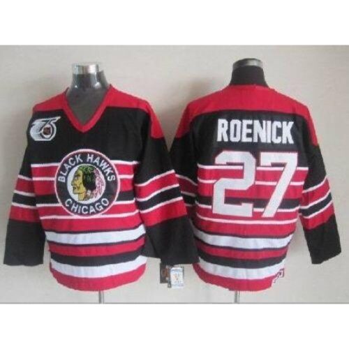 6861a45f6dbdf_1 Blackhawks #27 Jeremy Roenick Red/Black 75TH CCM Stitched NHL Jersey