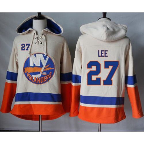 6861a527ddab0_1 Islanders #27 Anders Lee Cream Sawyer Hooded Sweatshirt Stitched NHL Jersey
