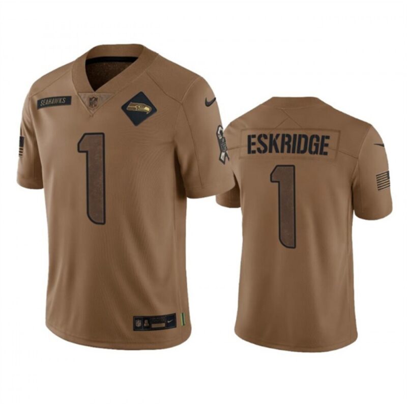 6861a5b28ffb4_1 Men's Seattle Seahawks #1 Dee Eskridge 2023 Brown Salute To Service Limited Stitched Football Jersey