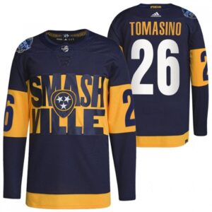 6861a6c68acfb_1 Men's Nashville Predators #26 Philip Tomasino 2022 Navy Stadium Series Breakaway Player Stitched Jersey