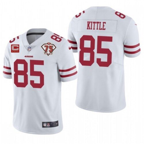 6861a6e969a94_1 Men's San Francisco 49ers #85 George Kittle 2021 White With C Patch 75th Anniversary Vapor Untouchable Limited Stitched Jersey