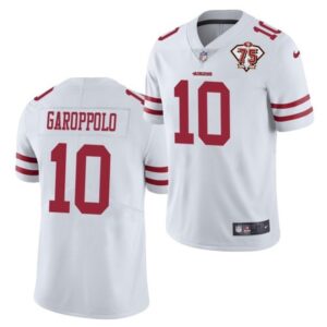 6861a712c1a61_1 Men's San Francisco 49ers #10 Jimmy Garoppolo 2021 White 75th Anniversary Vapor Untouchable Stitched NFL Jersey